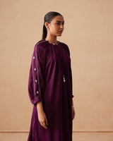 Sanjh Clay Dress - Mulberry Wine Midi Dress