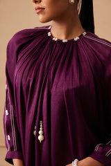 Sanjh Clay Dress - Mulberry Wine Midi Dress