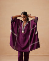 Sanjh Sahaj Set - Mulberry Wine Kaftan Suit Set