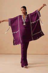 Sanjh Sahaj Set - Mulberry Wine Kaftan Suit Set