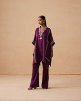 Sanjh Sahaj Set - Mulberry Wine Kaftan Suit Set