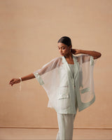 Sanjh Reva Set - Mist Blue Open Kimono Coord Set