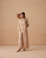 Sanjh Zina Set - Sand Beige Shirt with Flared Pants