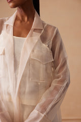 Sanjh Sereen Set - Ivory White Organza Trench Coat Set