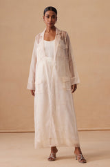 Sanjh Sereen Set - Ivory White Organza Trench Coat Set