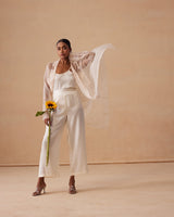 Sanjh Sereen Set - Ivory White Organza Trench Coat Set