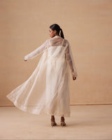 Sanjh Sereen Set - Ivory White Organza Trench Coat Set