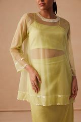 Sanjh Elira Set - Soft Lime Organza Top with Skirt