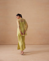 Sanjh Elira Set - Soft Lime Organza Top with Skirt