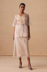 Sanjh Saira Set - Sand Beige Organza top with Organza Skirt
