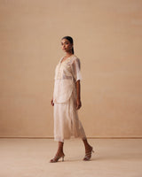 Sanjh Saira Set - Sand Beige Organza top with Organza Skirt