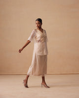 Sanjh Saira Set - Sand Beige Organza top with Organza Skirt