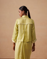 Sanjh Aneya Set - Soft Lime Short Trench Top with Draped Skirt