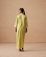 Sanjh Aneya Set - Soft Lime Short Trench Top with Draped Skirt