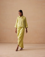 Sanjh Aneya Set - Soft Lime Short Trench Top with Draped Skirt