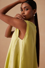 Sanjh Niva Set - Soft Lime Drape Top with Organza Garara