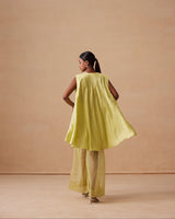 Sanjh Niva Set - Soft Lime Drape Top with Organza Garara