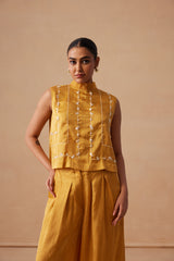 Sanjh Mysa Set - Sun Mustard Top with Balloon Pants