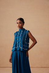 Sanjh Mysa Set - Deep Blue Top with Balloon Pants