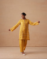 Sanjh Noor Set - Sun Mustard Kashmiri Kurta Set with Dupatta
