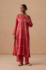 Sanjh Mehr Set - Rose Red Straight Suit Set with Dupatta