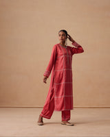 Sanjh Mehr Set - Rose Red Straight Suit Set with Dupatta