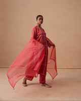Sanjh Mehr Set - Rose Red Straight Suit Set with Dupatta