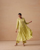 Sanjh Rooh Set - Soft Lime Sidekali Suit Set with Dupatta