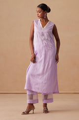 Sanjh Abeer Set - Lavender Lilac Without Sleeve Suit Set with Dupatta