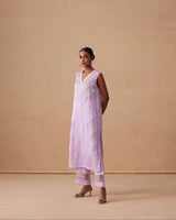 Sanjh Abeer Set - Lavender Lilac Without Sleeve Suit Set with Dupatta