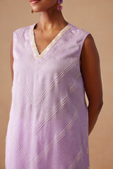 Sanjh Abeer Set - Lavender Lilac Without Sleeve Suit Set with Dupatta