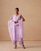 Sanjh Abeer Set - Lavender Lilac Without Sleeve Suit Set with Dupatta