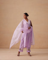 Sanjh Abeer Set - Lavender Lilac Without Sleeve Suit Set with Dupatta
