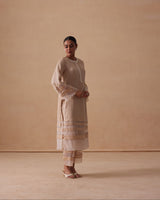 Sanjh Ziya Set - Sand Beige Straight Suit Set with Dupatta