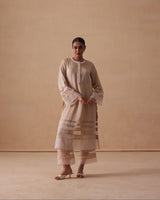 Sanjh Ziya Set - Sand Beige Straight Suit Set with Dupatta