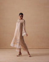 Sanjh Ziya Set - Sand Beige Straight Suit Set with Dupatta