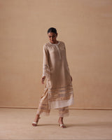 Sanjh Ziya Set - Sand Beige Straight Suit Set with Dupatta