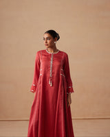 Sanjh Rooh Set - Rose Red Sidekali Suit Set with Dupatta