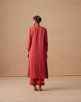 Sanjh Rooh Set - Rose Red Sidekali Suit Set with Dupatta