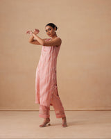 Sanjh Abeer Set - Blush Pink Without Sleeve Suit Set with Dupatta