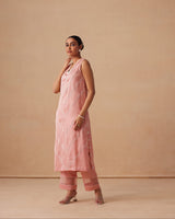 Sanjh Abeer Set - Blush Pink Without Sleeve Suit Set with Dupatta