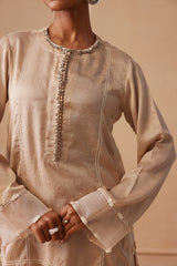 Sanjh Noor Set - Sand Beige Kashmiri Kurta Set with Dupatta