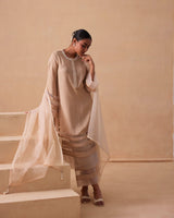 Sanjh Ziya Set - Sand Beige Straight Suit Set with Dupatta - RTS