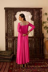 Leher Hot Pink Long kali Suit Set