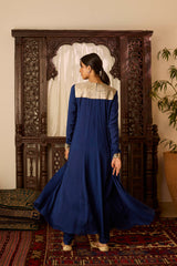 Leher Navy Blue Long Kali Suit Set