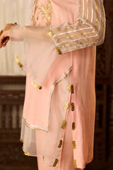 Leher Peach Organza Sleeves Coord Set