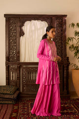 Leher Hot Pink Short Shirt Sharara Set