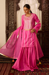 Leher Hot Pink Short Shirt Sharara Set