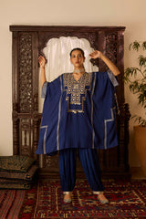 Leher Navy Blue Kaftan Gather Salwar Set