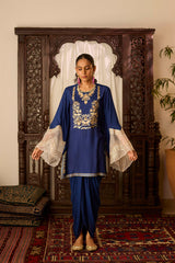 Leher Navy Blue Drape Skirt Set